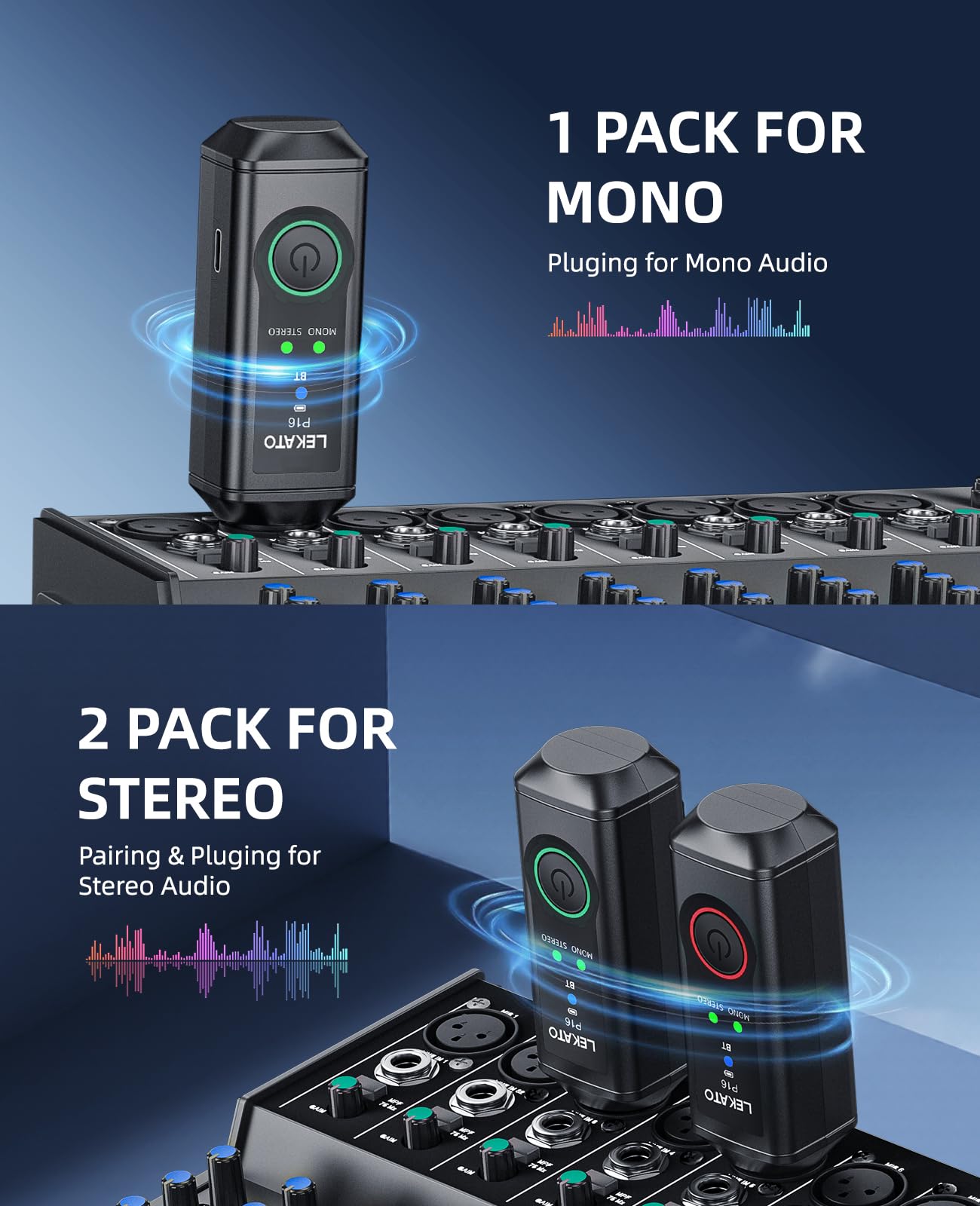 LEKATO P16 Bluetooth XLR Empfänger, Mono/Stereo Audio Receiver mit 15H Laufzeit für PA-, DJ-Systeme & Mixer 4