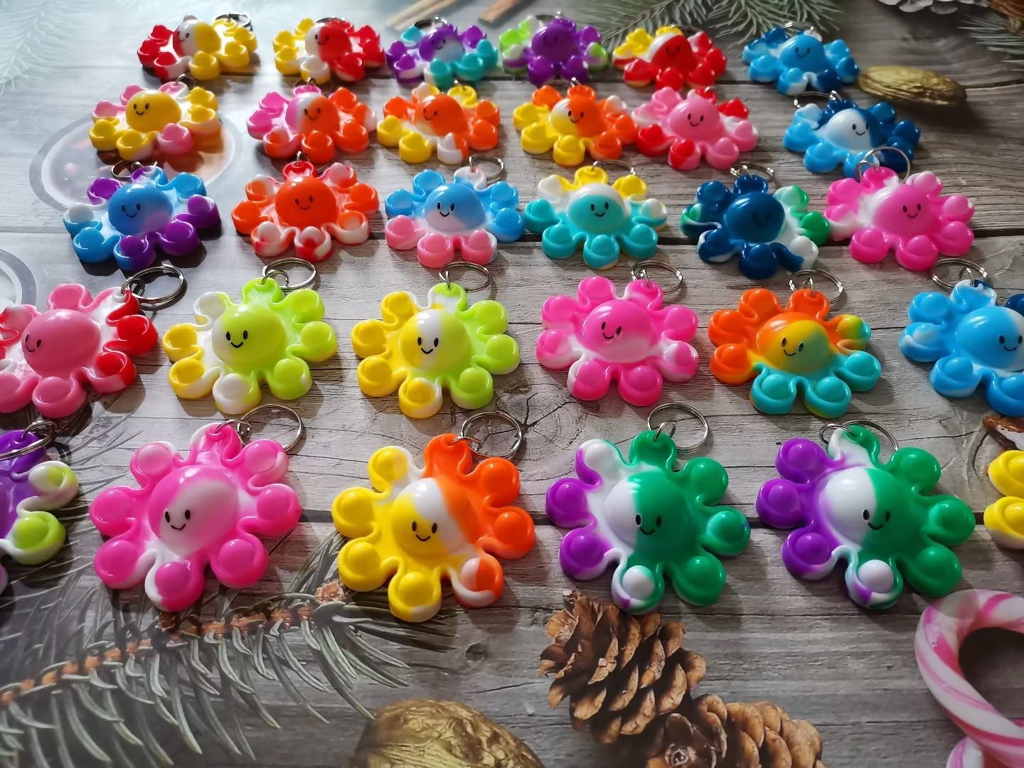 30 Packs Bulk Octopus Backpack Keychain Mini pop Fidget for Students Gifts and Octopus Christmas Party Favors,Students Bubble Prize