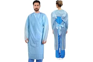 10 PCs Dental Grade Disposable Isolation Aprons by VASTMED | One Size Fit All CPE Isolation Gowns Thumb Loops | Waterproof Gowns for Women & Men with Waist Tie Closures