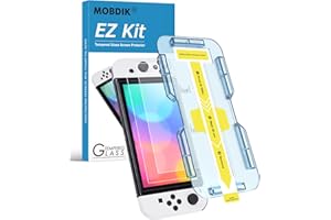 MOBDIK Tempered Glass Screen Protector for Nintendo Switch OLED Model 2021 EZ Kit, Automatic Alignment, 2 Pack
