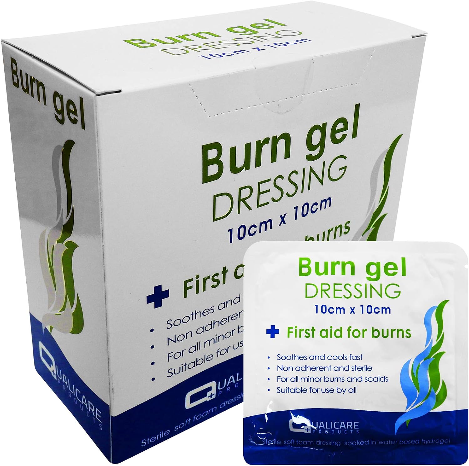 10 x Qualicare Wound Burns Scalds Medium Size 10cm x 10cm First Aid Dressings, 10cm x 10cm (Medium) - Pack of 10
