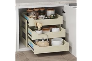 Landmok Pull Out Drawers For Cabinets, 23" W x 21.65" D x 19" H Slide Out Wooden Pull out Drawers, 3-Tier, Heavy-Duty Base Bo