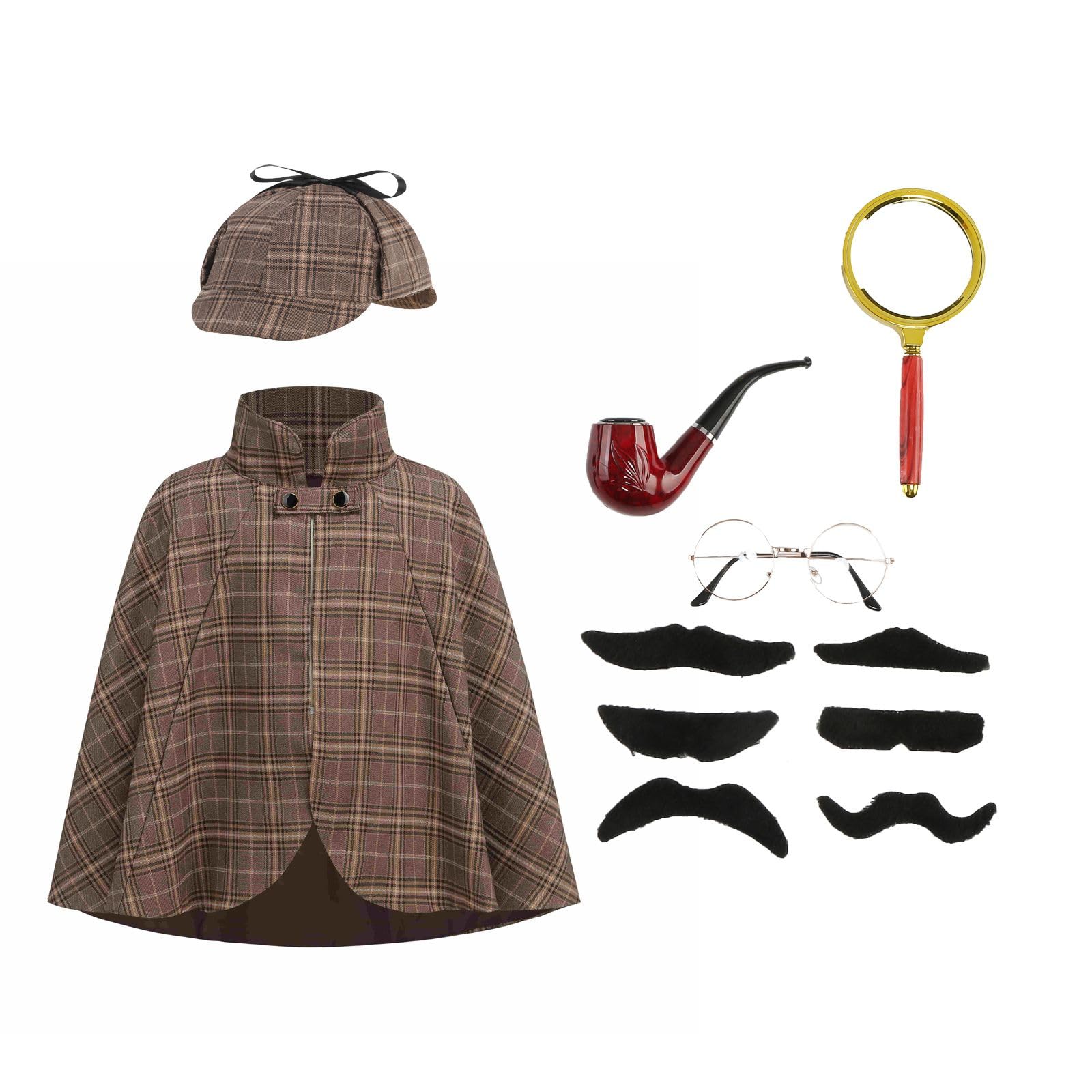 HAPNBCELE 6PCS Detective Costume Cape for Kids, Private Inspector Outfit Set with Hat Halloween Christmas 100 Days of School (Brown, 15.74Inch/40cm) โ image 1