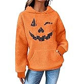 FRYAID Halloween Hoodies Women Spooky Season Sweatshirt Halloween Ghost Shirt Pumpkin Face Sweater Long Sleeve Pullover Tops