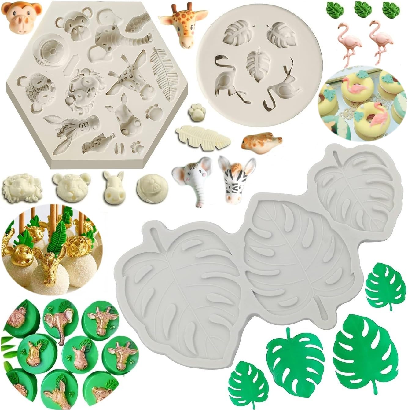 View 1 of ***USED***Safari Animal Fondant Mold Flamingo Silicone Molds,Safari Cake Decorations Animal Cake Toppers Mold,Tropical Leaf Chocolate Silicone Molds for Cake Decorations