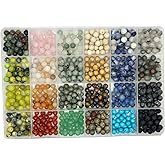 Maonewque 720pcs 6mm Natural Gemstone Beads Loose Gemstone Hole Size 1mm DIY Smooth Beads for Bracelet Necklace Earrings Jewelry Making,Box Packed (24 Materials-A)
