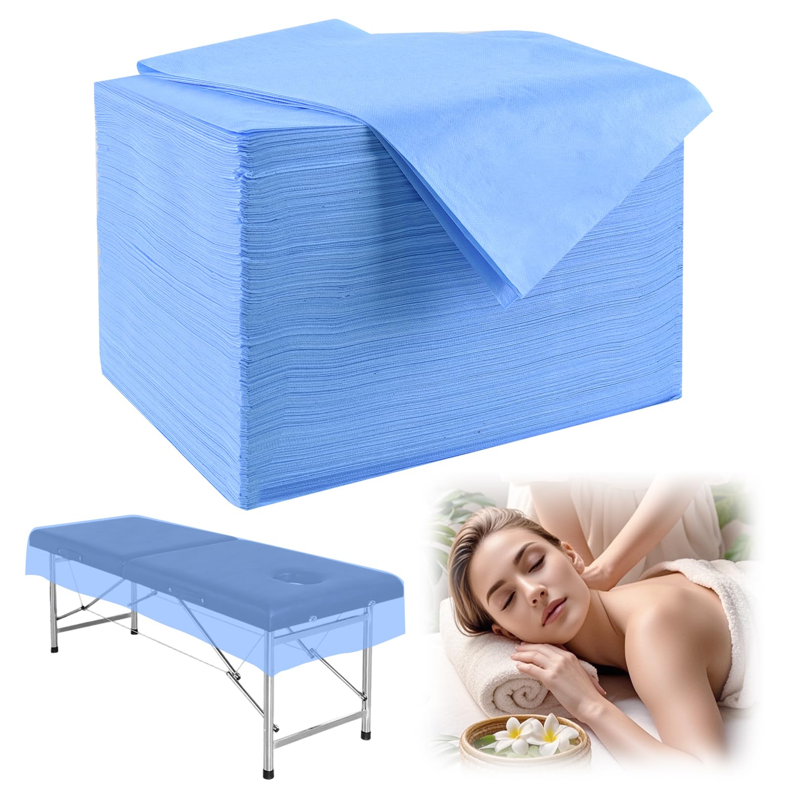 Photo 1 of 100 Pcs/Pack Disposable Bed Sheets, 31" x 71" Non Woven Massage Table Sheets Covers for Spa, Beauty Salon, Tattoos, Hotels, Travel (Blue)