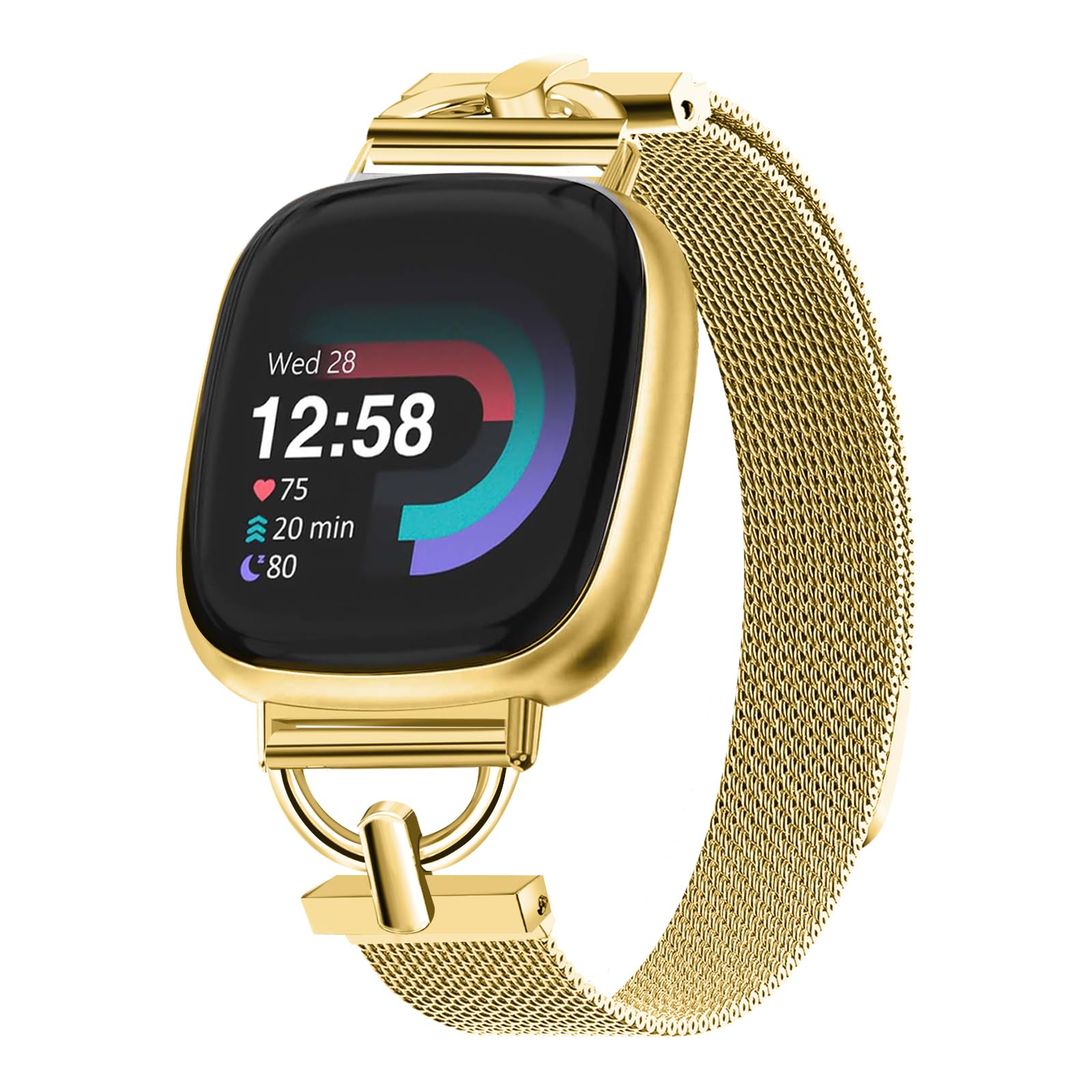 Photo 1 of HAYONLIY Magnetic Bands Compatible for Fitbit Versa 4/Fitbit Versa 3/Fitbit Sense 2/Fitbit Sense, Mesh Stainless Steel Thin Strap, Adjustable Replacement Wristband for Women Dressy Gold