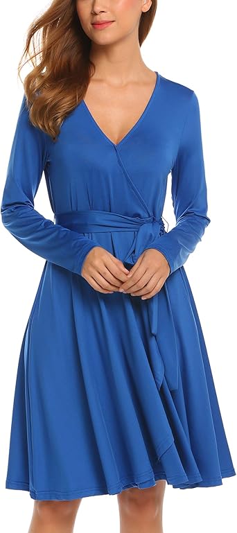 blue ruffle wrap dress