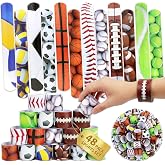 Sports Slap Bracelets Set 48 Counts Sports Party Favors Football Basketball Soccer Baseball Volleyball Tennis Accessories Party Favors Bracelets Wristbands Football Party Supplies Classroom Prize