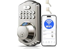Veise VE012W Built-in WiFi Fingerprint Smart Lock, App Remote Control, No Hub Needed, Keyless Entry, Front Door Smart Deadbolt, Digital Keypad, Auto Lock, IP55 Waterproof, BHMA Grade 3, Satin Nickel