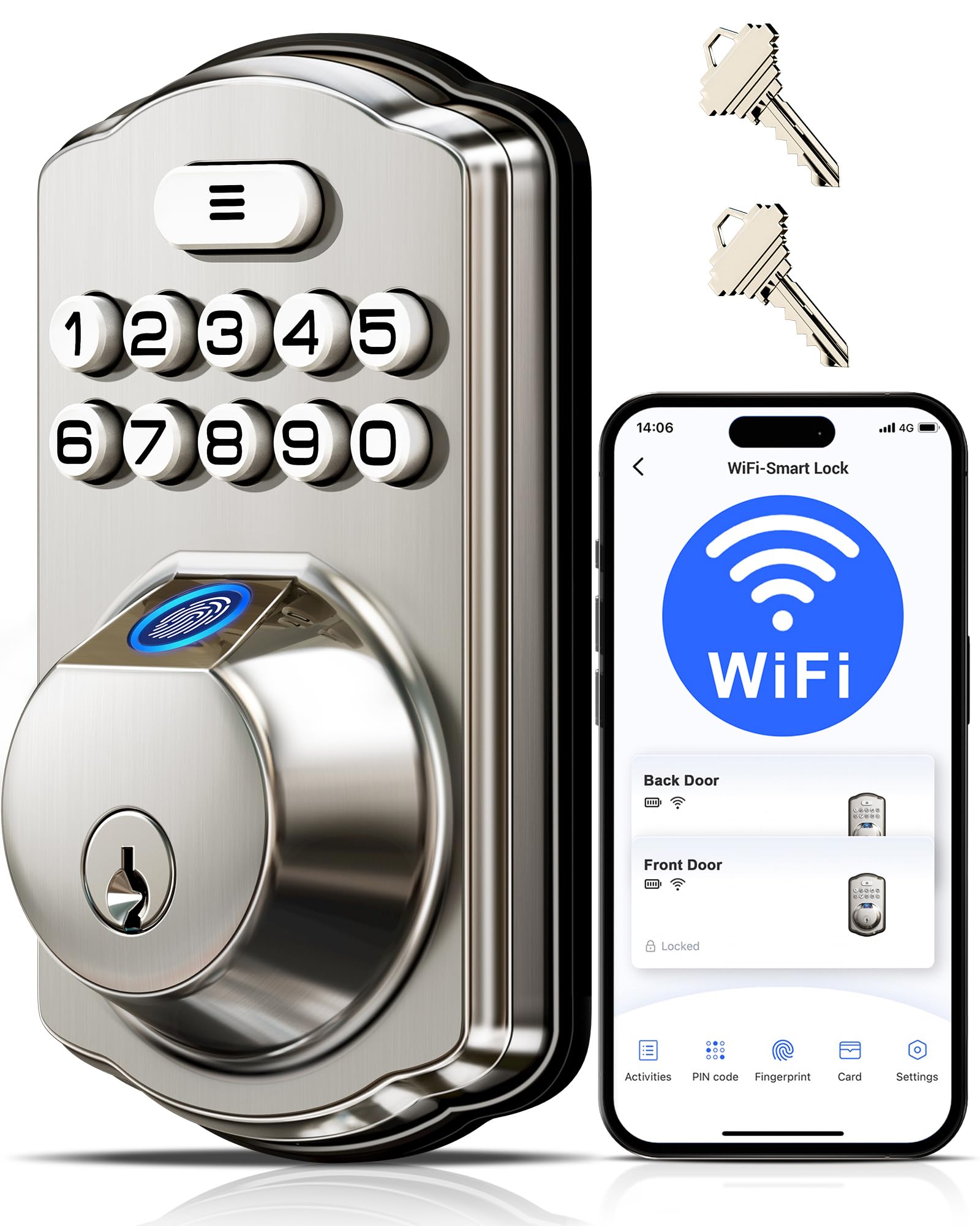 Photo 1 of Veise VE012W Built-in WiFi Fingerprint Smart Lock, App Remote Control, Compatible with Alexa & Google Assistant, Keyless Entry for Front Door, Digital Keypad Deadbolt, Auto Lock, Satin Nickel