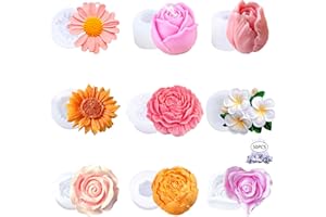 AIFONG 9 PCS Flower Candle Molds Rose Tulip Silicone Candle Mold Flower Shapes Moldes De Rosas Silicona para Velas for Soy Wax, Beeswax, Candle Making, Resin Craft
