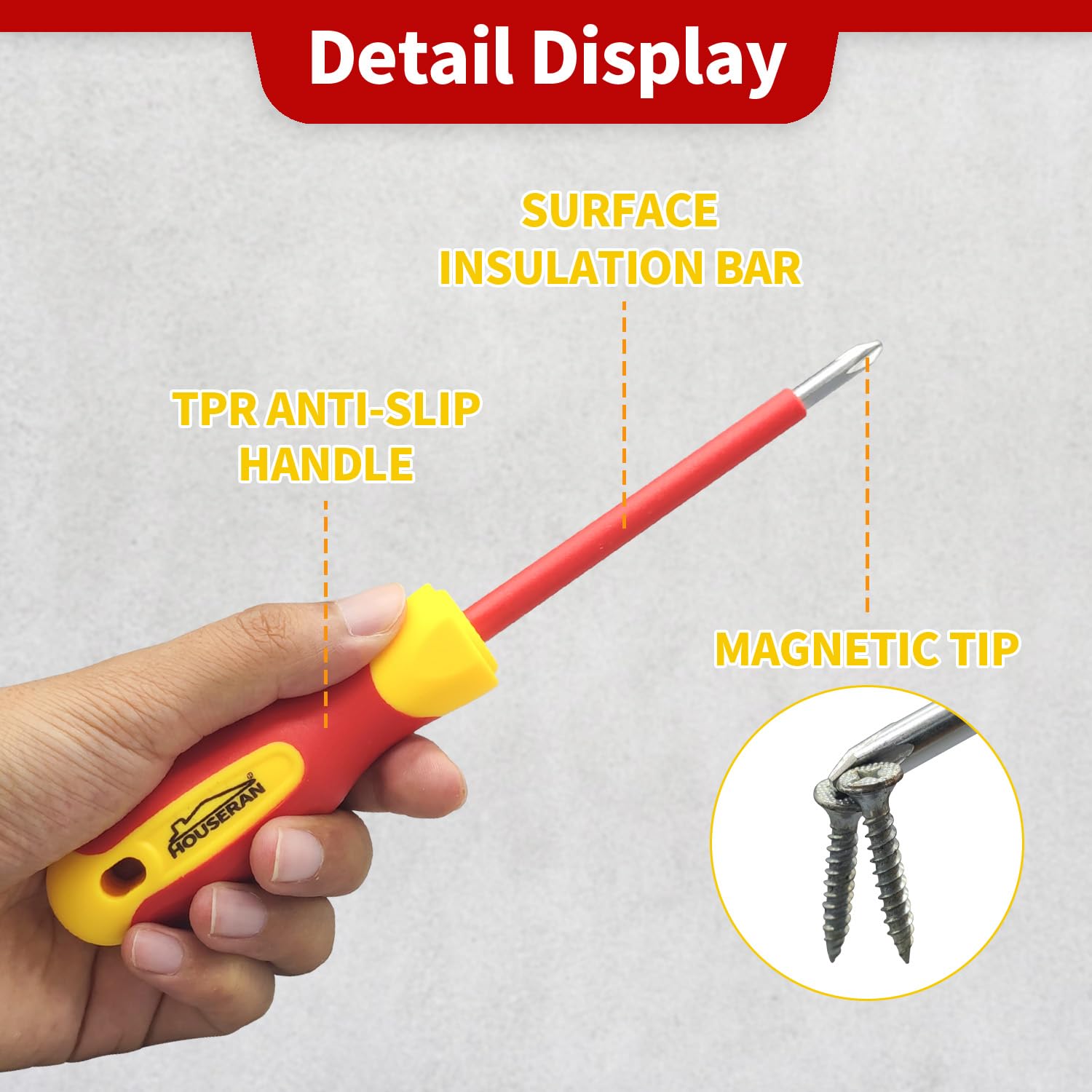 HOUSERAN Schraubendreher Set Isoliert, 8-teiliges, Schraubendreher Set Elektriker, Elektro Schraubendreher, 1000 Volt, Schraubendreher mit Magnetischen Bits, Ideal für Elektriker und Abschlussarbeiten 4