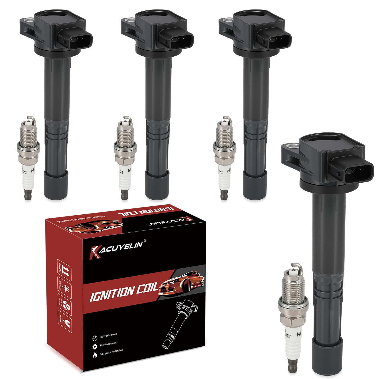 Photo 1 of UF311 UF583 Ignition Coil Pack and Iridium Spark Plugs Set of 4 Compatible with Honda Civic Accord CRV Element S2000 Acura CSX RSX 2002-2011 2.0L 2.4L L4 Replaces#C1382