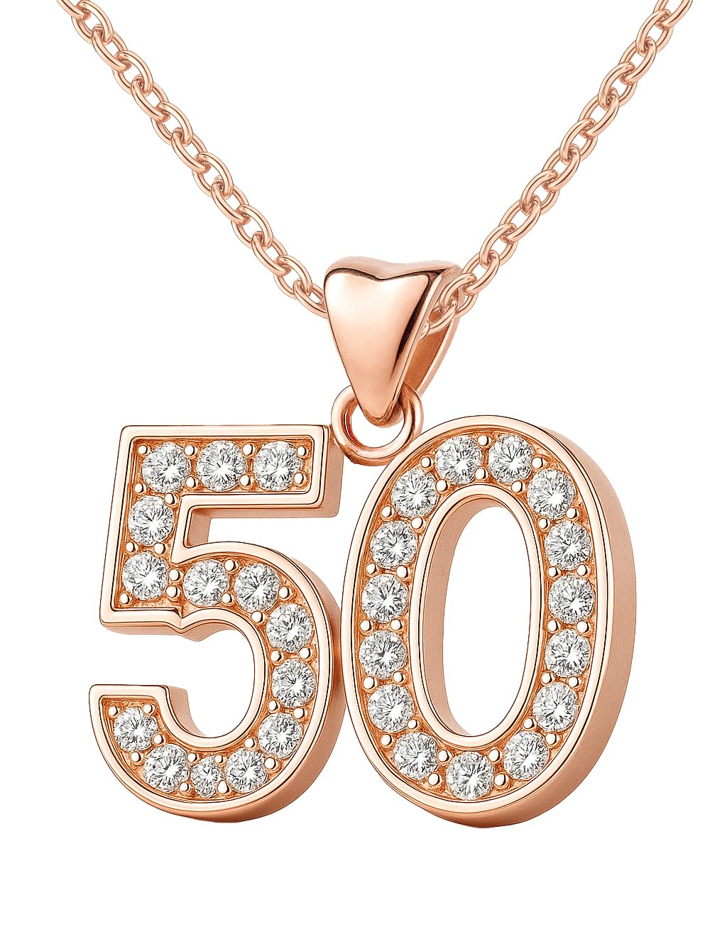 Charmbar 50th Necklace Pendant & Chain Rose Gold Elegantly plated over 925 Sterling Silver and decorated with Sparkling Clear Crystals 50 Birthday Women Her Girls - Gift box