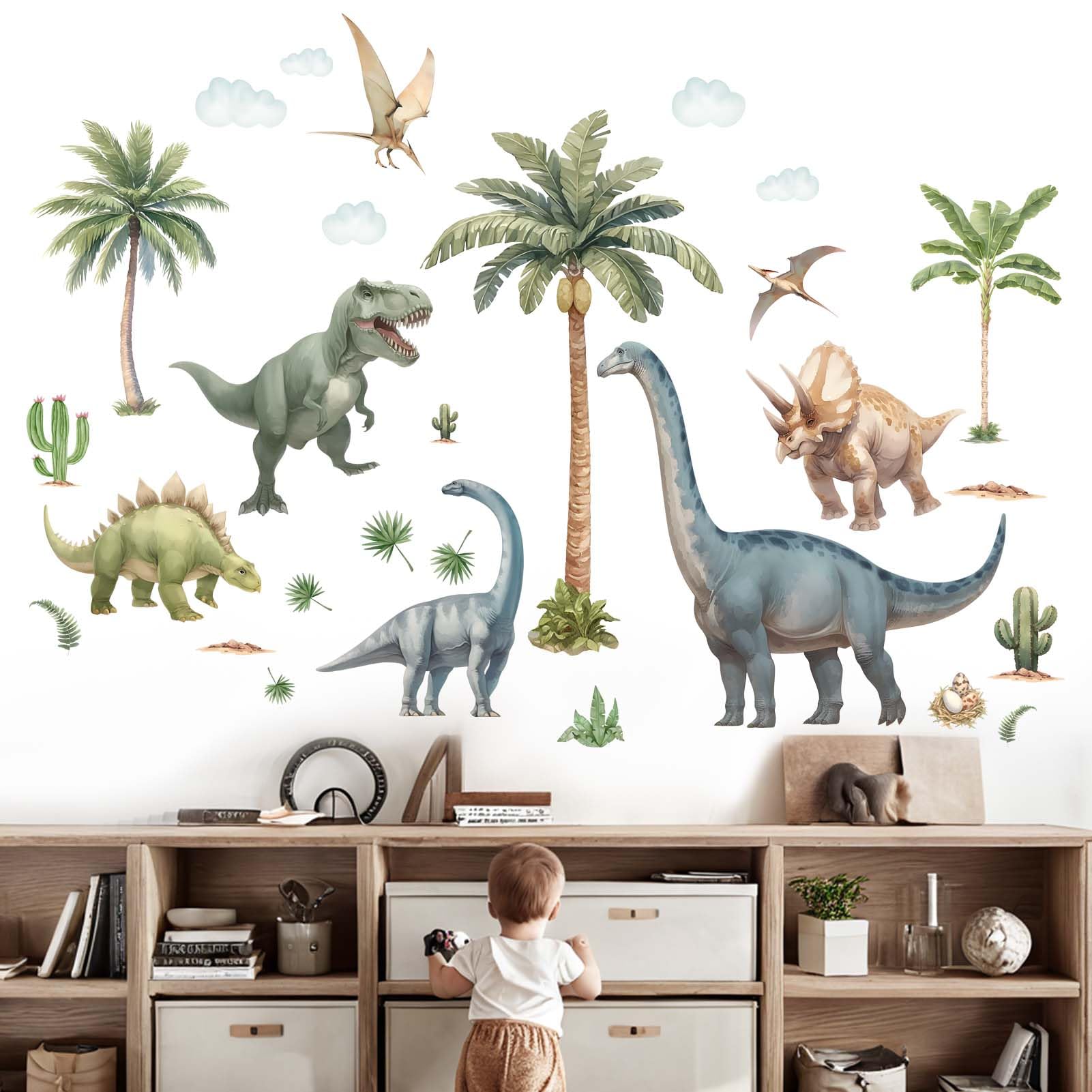 Kids Dinosaur Wall Stickers for Boys: Peel and Stick Large Dino Wall Decals - Wall Art Decor Kids Supplies Ages 1-12 Year
