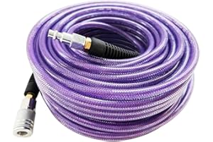 SANFU (PU) Polyurethane Reinforced 1/4”ID(6.3 x 9.8mm) x 100ft, Air Hose with 1/4-Inch Swivel Solid Industrial Quick Coupler and Plug, Purple(100’)