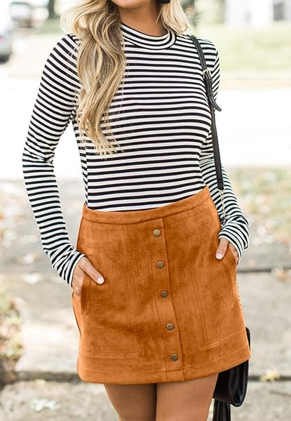 MEYEEKA FAUX LEATHER SKIRT FOR WOMEN VINTAGE HIGH WAIST CLASSIC SLIM MINI PENCIL SKIRT S KHAKI