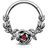 Jewseen Halloween Cartilage Hoop Rose Hinged Segment Rings Gothic Septum Rings 16g Daith Piercing Jewelry Helix Tragus Piercing Jewelry for Women Men