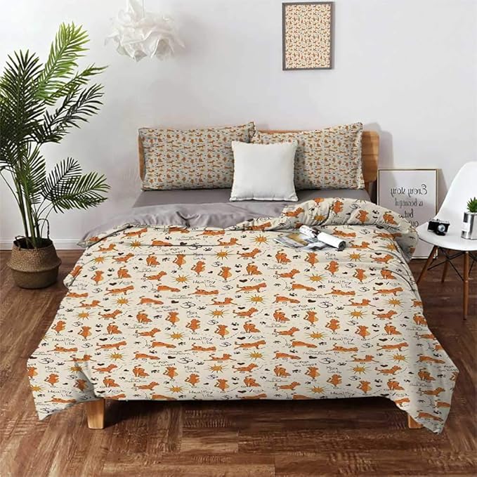 MDOUWoo Bedding Sets 3 Piece Cat Do Be Happy Theme Orange Cats in Positions Smiling