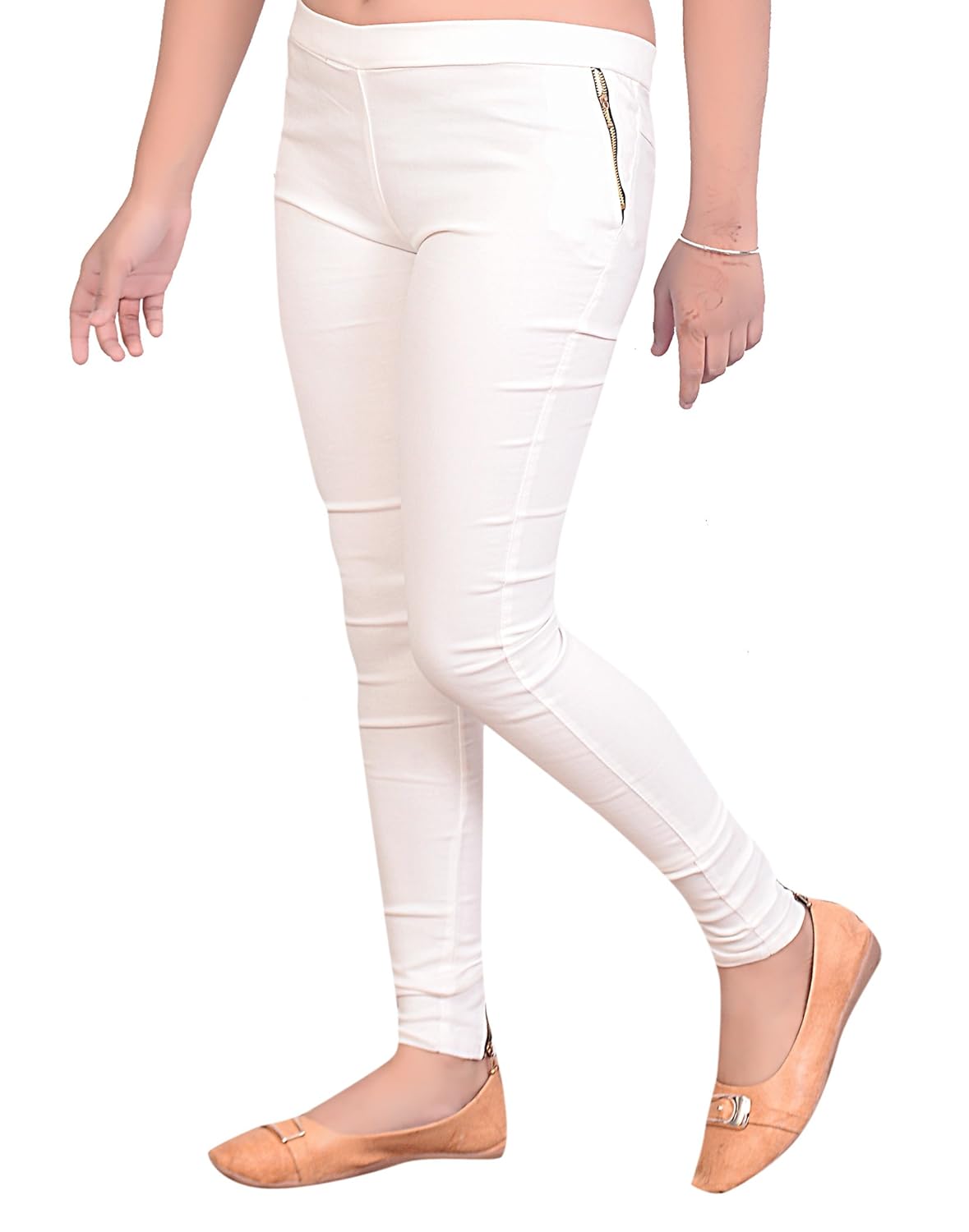 devil girl's white slim fit cotton jegging