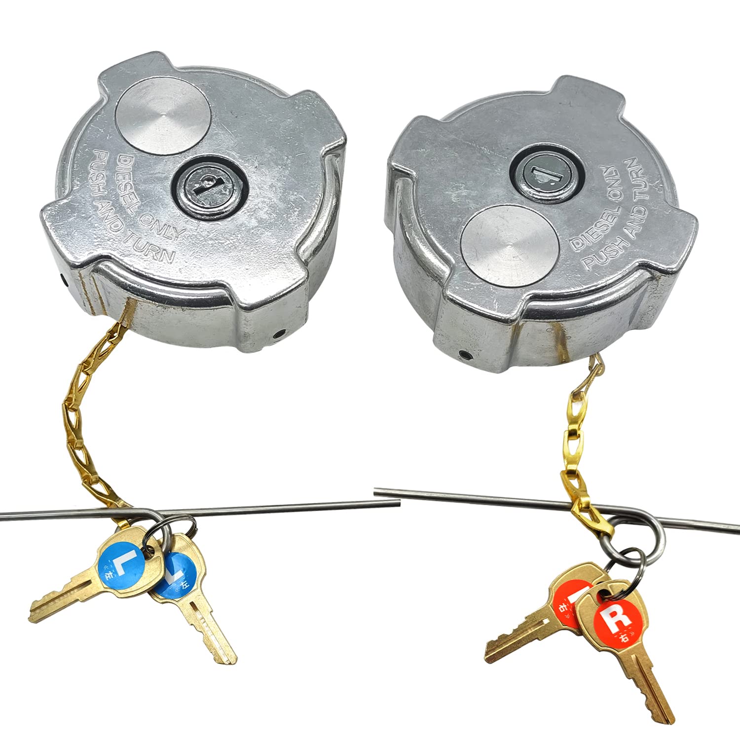 Photo 1 of Rldym 2PCS Upgrade Locking Diesel Fuel Caps with 2 Key Fit for Freightliner Cascadia Columbia Century Coronado 1/4 Quarter Turn Locking Tank Caps with 4 Keyed Alike 03-37017-002 600149