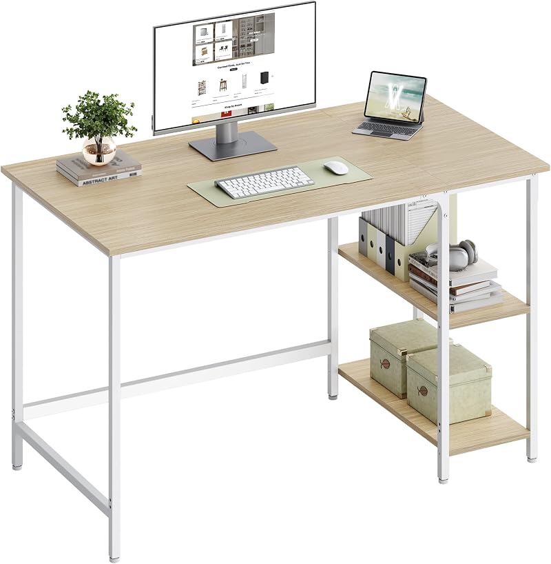 VASAGLE Computer Desk 120 x 60 x 76 cm Natural Beige Pearl White LWD047N02
