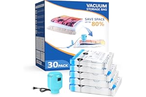 ZPP Vacuum Storage Bags with Electric Pump, 30 Pack (6 Jumbo, 6 Large, 6 Medium, 6 Small, 6 Roll Up Bags) Vacuum Seal Bags for Clothes, Mattress, Blanket, Comforters, Travel, Moving