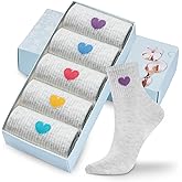 Corlap Women's Cute Cotton Crew Athletic Running Socks - Ankle High, Novelty Fun Heart Design 5-Pairs (Gift Box)