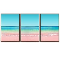 SIGNWIN 3 Piece Framed Canvas Wall Art Pink Seascape Canvas Prints Home Artwork Decoration for Living Room,Bedroom - 16
