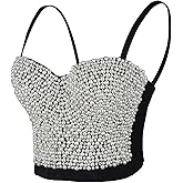 ELLACCI Sexy Pearls Beaded Rhinestone Bustier Crop Top Push up Corset Top with Detachable Straps