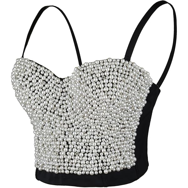 Aopwsrlyi Women Sexy Pearls Beaded Cami Top Sleeveless Sling Pearl