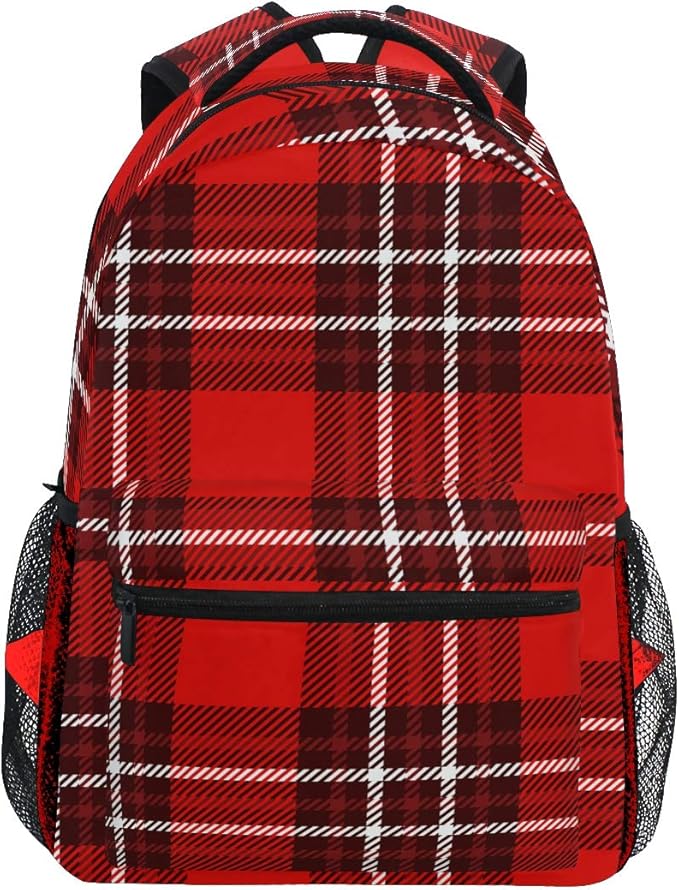Classic Vintage Plaid Red Stripe Daypack Backpack School College Travel