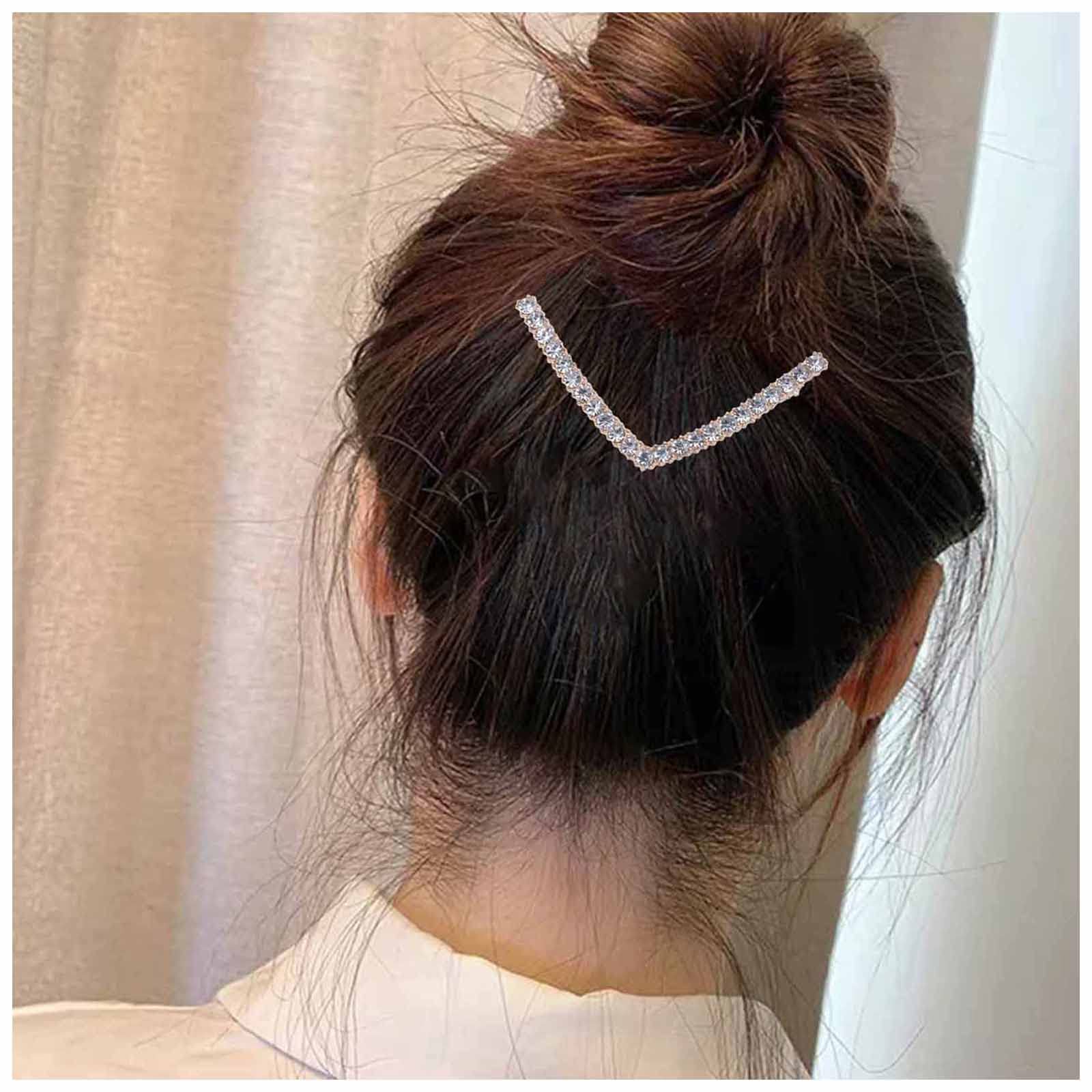 Cimenexe Bohemian Crystal Arrow Hair Clip Rhinestone Bar Hair Barrette Cz V Shape Hairpin Gold Rhinestone Hair Pins Clips Vintage Headwear Decorative Hair Accessories Jewelry for Women and Girls