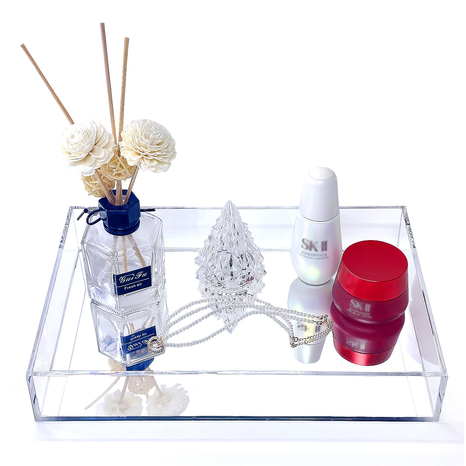 Mirror Perfume Tray,Acrylic Vanity Tray for Bathroom,Mirrored Dressers for Bedroom,Silver