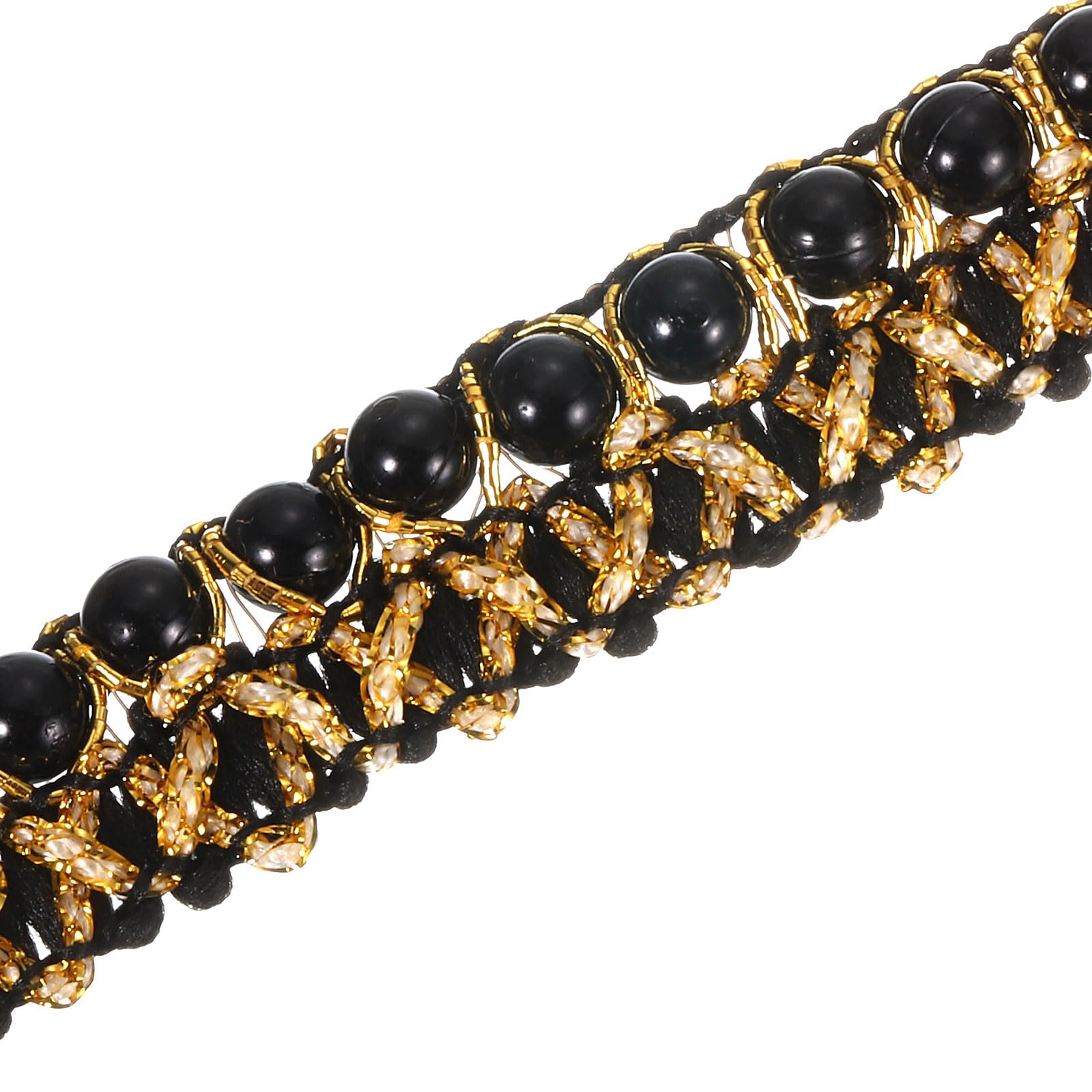 PATIKIL 5 Yard Faux Pearls Lace Ribbon, 0.59" Wide Pearl Bead Lace Trims Faux Pearl Embroidered Pearl Fringe Applique with Golden Fringe Trims for Wedding Sewing Craft DIY, Black