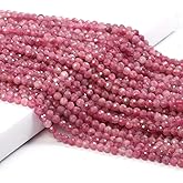 2 Strands Pink Tourmaline Beads, Natural Stone Beads Section Faceted Loose Beads for DIY Jewelry Making Necklace Bracelets Length 15" Size 4mm