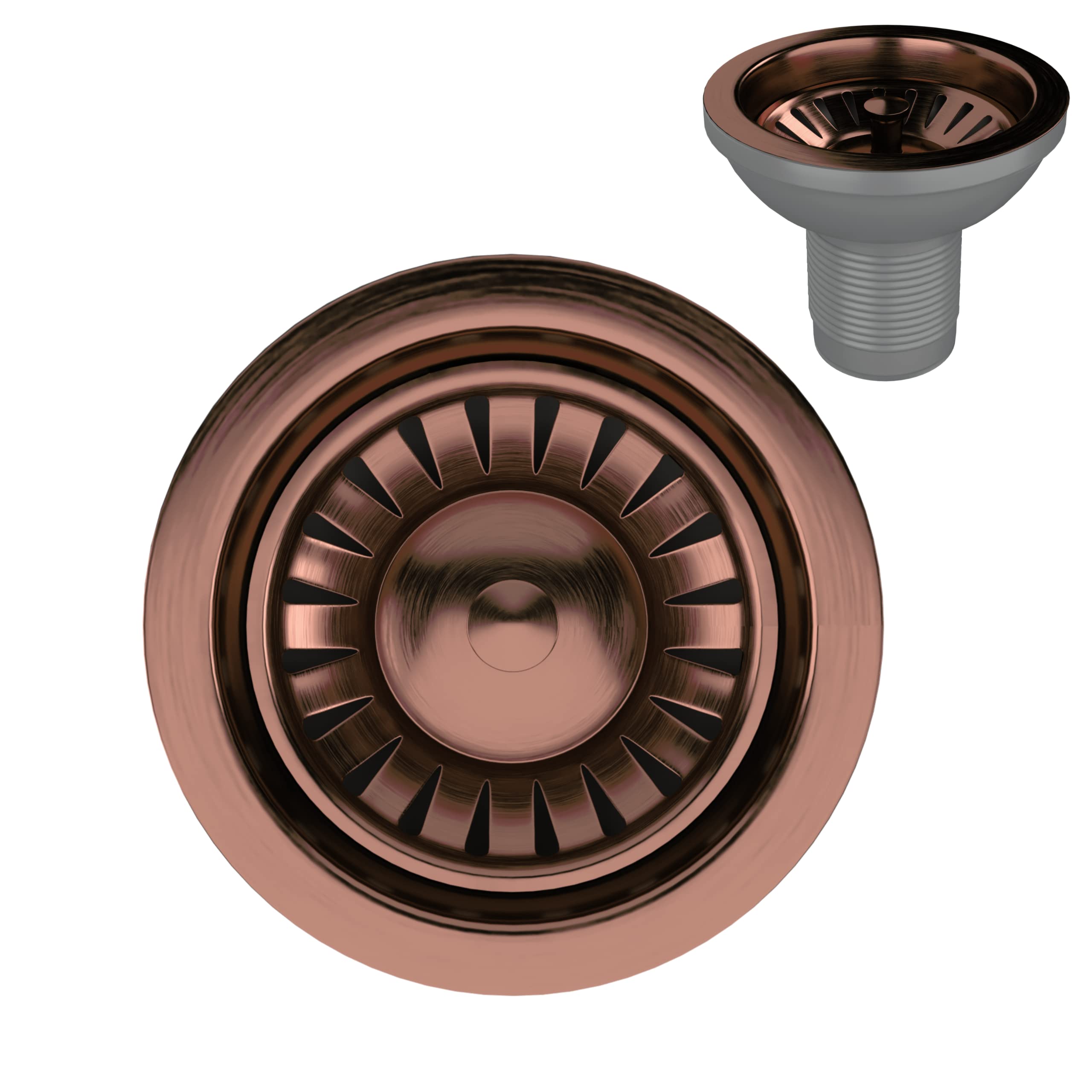 Excel Home Kitchen Sink Waste Strainer, 90mm Sink Waste Strainer with Round Drain Cover - Without Overflow Pipes - Satin Copper