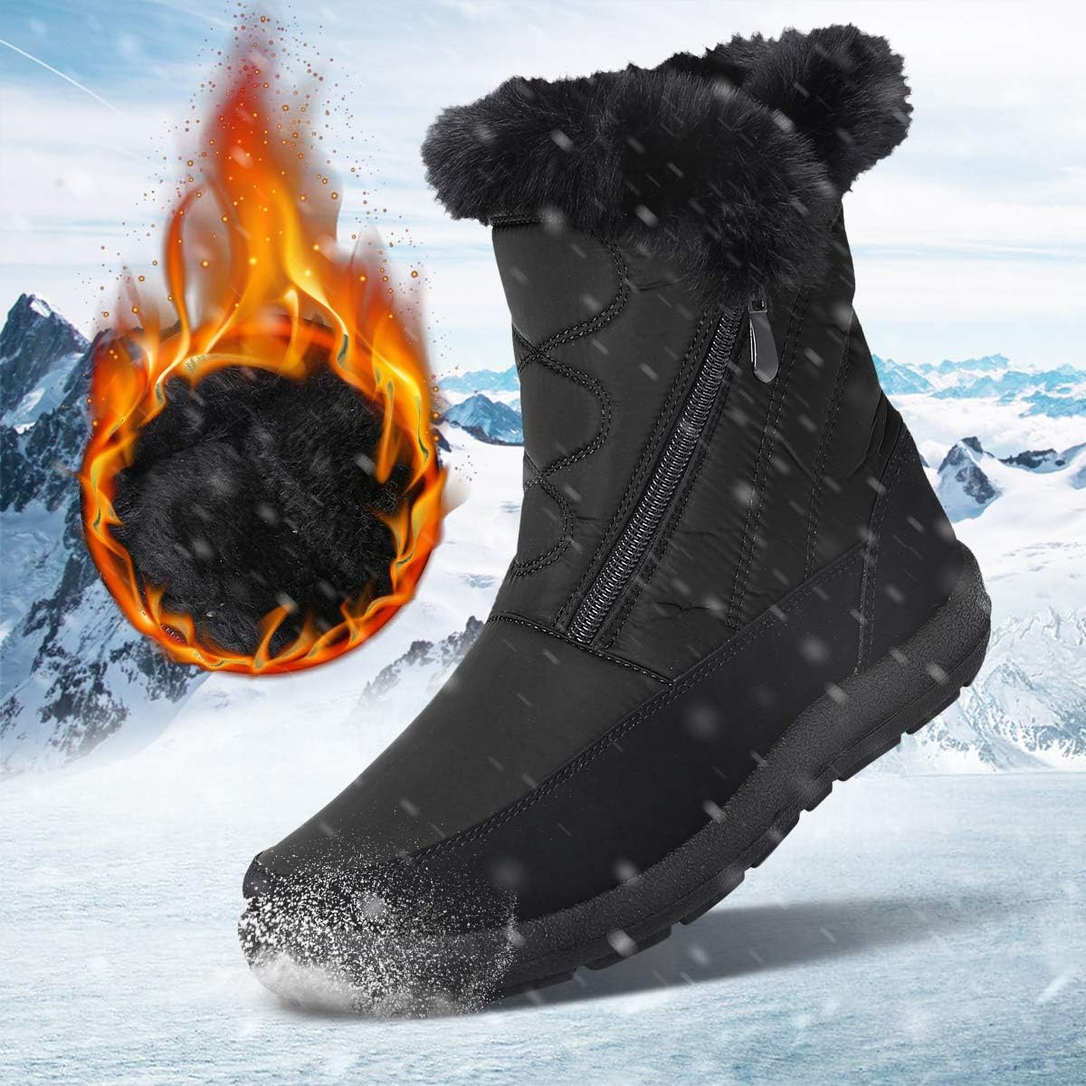 | gracosy Snow Boots for Women, Warm Ankle Boots Waterproof Outdoor Slip On Fur Lined Winter Short Booties Anti-Slip Comfort Zipper Large Size Shoes | Snow Boots