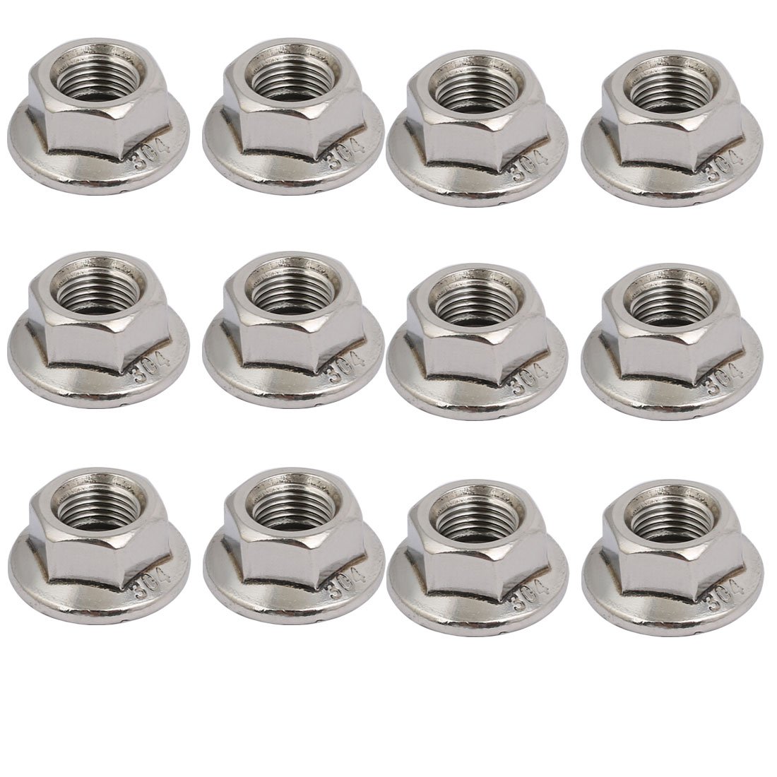 Sourcingmap 12pcs M10 x 1.25mm Pitch Metric Fine Thread 304 Stainless Steel Hex Flange Nut
