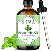 Siva Peppermint Essential Oil, Glass Bottle with Dropper, 4 Fl Oz (118 ml) | Peppermint Oil for Diffuser, Humidifier, Skin Care, Hair Care, Scalp Care, Body Massage, Soap Making, Blending &amp; DIY Projects