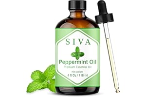 SIVA ORGANICS Siva Peppermint Essential Oil - 4 Fl Oz – 100% Natural Peppermint Oil - for Diffuser, Face, Skin Care, Aromatherapy, Hair Care, Scalp and Body Massage - with Dropper