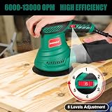 HYCHIKA Orbital Sander 300W 6 Speed 13000RPM 125mm 12 Sandpapers Dust Bag view 4