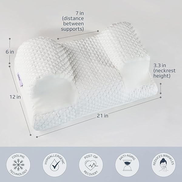 YOURFACEPILLOW, BACK SLEEPER BEAUTY PILLOW, CERVICAL NECK PILLOW CONTOUR MEMORY FOAM PILLOW, ERGONOMIC NECK, BACK & SHOULDER SUPPORT. BACK SLEEPING REDUCES PRESSURE ON SKIN – COOLING WITH SATIN CASE