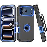TMIDVFV Compatible with iPhone 17 pro Case, with Belt Clip Holster Heavy Duty Rugged Shockproof Full Body Protection Kickstand Cover for iPhone 17 pro Phone(Black+Blue)