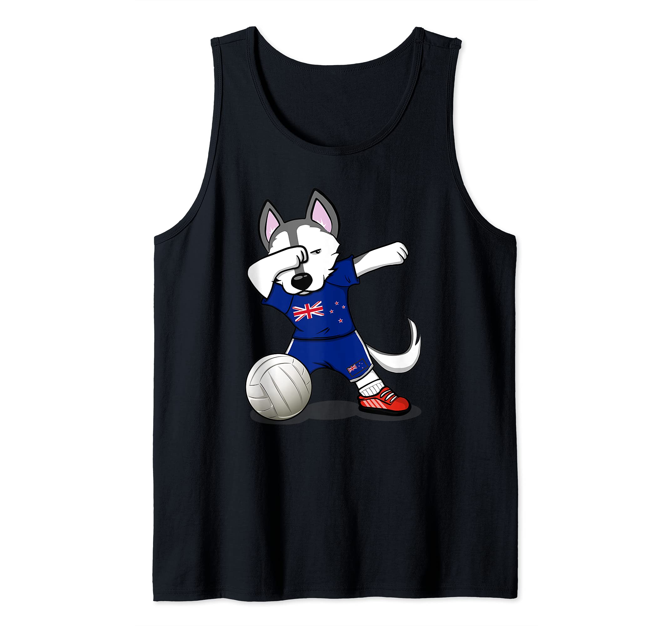 Dabbing Husky Dog New Zealand Volleyball Fans Jersey Flag Tank Top