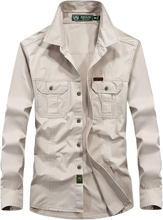 Amazon ヒラロキ Hilarocky ミリタリーシャツ 長袖 シャツ メンズ ワイシャツ アウトドア 開襟シャツ 無地 カジュアル シャツ 通販