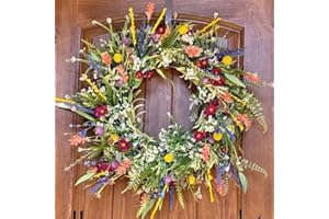 GIGAWOOD Spring Artificial Daisy Lavender Wreath 20inch Wildflower Summer Silk Wreaths for Front Door Home Wall Wedding Festival Farmhouse Holiday Decor (A-22inch)