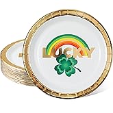 Cheerland St. Patrick's Day Paper Plates Shamrock Disposable Plate Dessert Cake Lucky Charm Clover Rainbow Tableware for Saint Patrick's Day Birthday Green Irish Pattys Party Supplies 24pcs